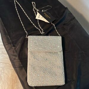 Party purse, silver sparkle w detachable chain strap